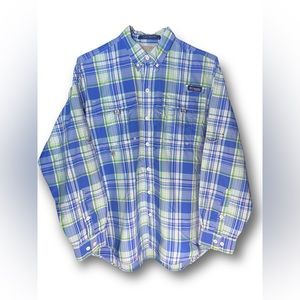 Columbia PFG Super Bahama Men's Shirt Multi Plaid Long Sleeve Button Down Medium